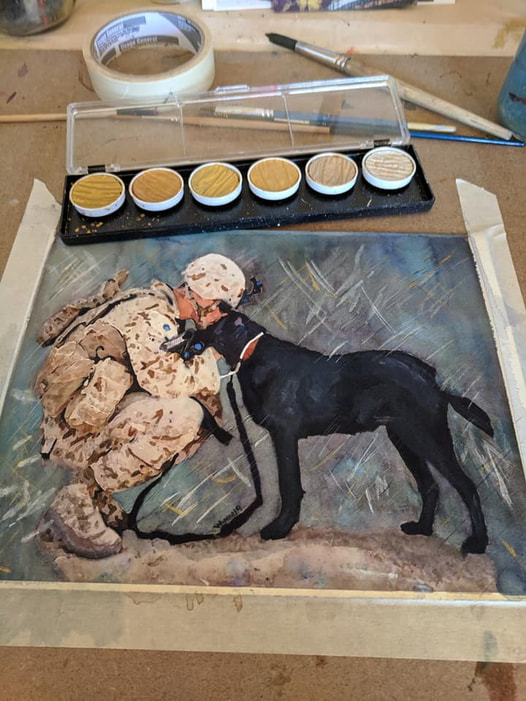 Soldier and Dog Watercolor Painting, Watercolor Portrait Painter Penny Winn, Madrid New Mexico