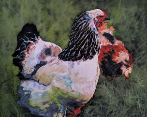Chicken in the Yard, Wildlife Artist Penny Winn, Madrid New Mexico