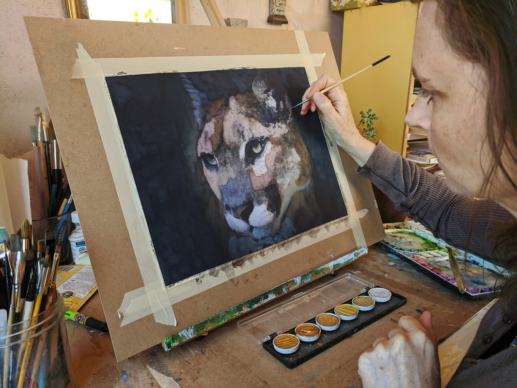 Wildlife artist, artist penny winn, studio picture penny winn